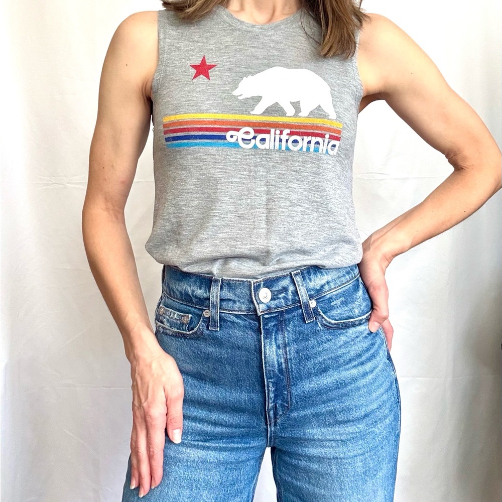 Gray Sleeveless California Bear Star Muscle Tee Top Size XS